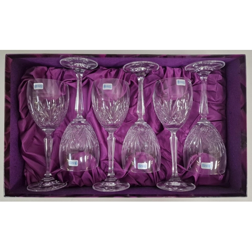 256 - A boxed set of six good quality, German crystal wine glasses, by 'Schott-Zwiesel' Appear unused.