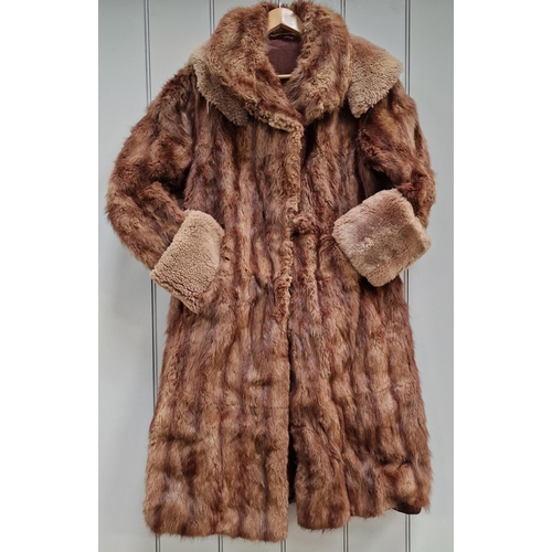 851 - A vintage full length fur coat, with accessorized fur cuffs & neck warmer.