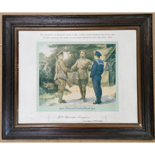 100 - A framed, WWI 'Your King and Country Thank You' print, for service 07/06/1915 to 07/10/1919. Present... 