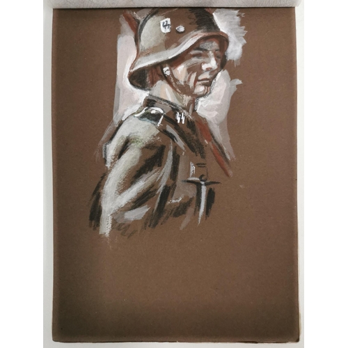 137 - A unique pastel portrait album of German origin. Likely created by a German soldier during WWII, the... 