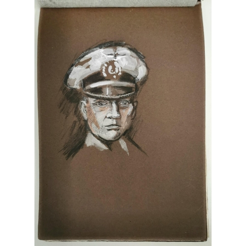 137 - A unique pastel portrait album of German origin. Likely created by a German soldier during WWII, the... 