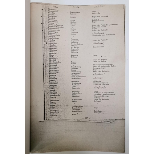 150 - An early photostat of a Nazi document listing all of the WWII concentration camps. Noted as obtained... 