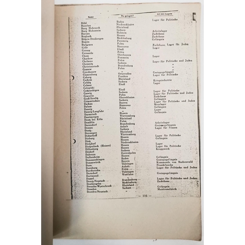 150 - An early photostat of a Nazi document listing all of the WWII concentration camps. Noted as obtained... 