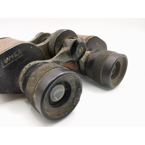 246 - A pair of leather-clad 10 x 30 WWII military binoculars, by 'Lumex'.