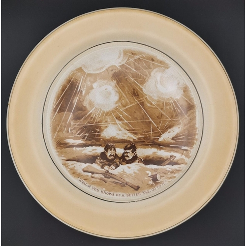 266 - A WWI Grimwades Bruce Bairnsfather 'Old Bill' display plate. Base carried maker's mark & 'Made by th... 