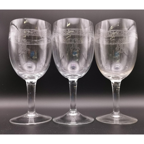 275 - A rare set of three WWII German wine glasses from the Officers' Mess of the SS bodyguard unit of Ado... 