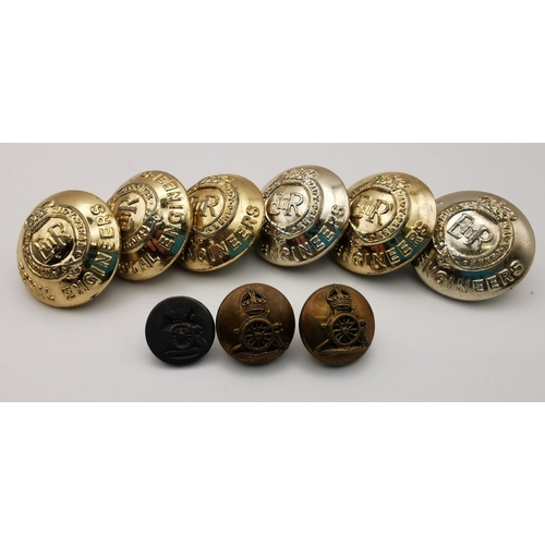 381 - A collection of six Royal Engineers uniform buttons, together with three Royal Artillery examples.