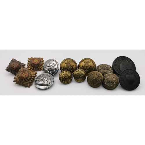 382 - A mixed collection of British uniform buttons. To include Royal Sussex Reg't (x3) etc.