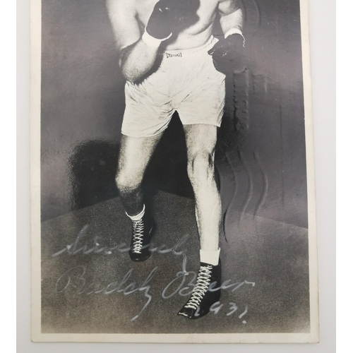 449 - A signed postcard of the boxer, Jacob Henry 'Buddy' Baer (USA 1915-1986). Buddy Baer was a professio... 