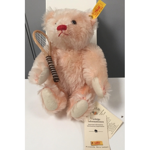 4002 - Steiff 'Girl' bear. Fully jointed, mohair, with accompanying tennis racket. Catalogue number 654572.... 