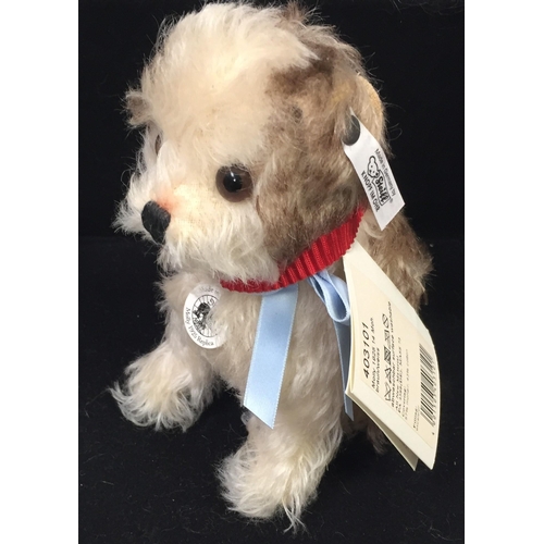 4018 - Steiff 'Molly' Replica 1925 dog. White & brown mohair, with accompanying collar & ribbon, from 2012.... 