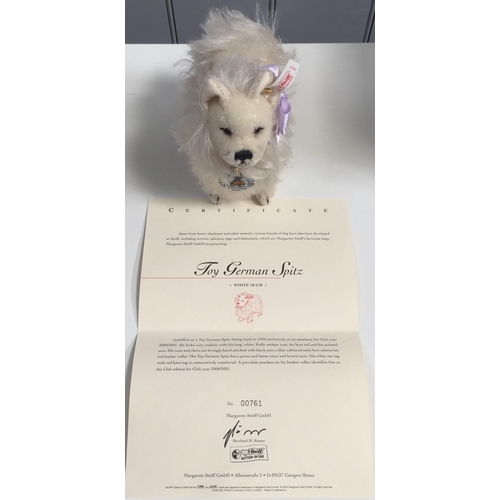 4020 - Steiff 'Toy German Spitz' dog. White mohair, with accompanying collar & ribbon, from 2000/2001. Cata... 