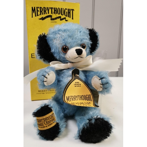 4038 - Merrythought 'Pastel Cheeky Blue' bear. Striking blue mohair with accompanying ribbon. Catalogue no.... 