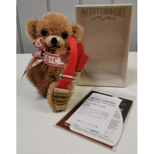 4041 - Merrythought 'Cheeky Back-Pack' bear. Brown mohair with accompanying ribbon & backpack. Catalogue no... 