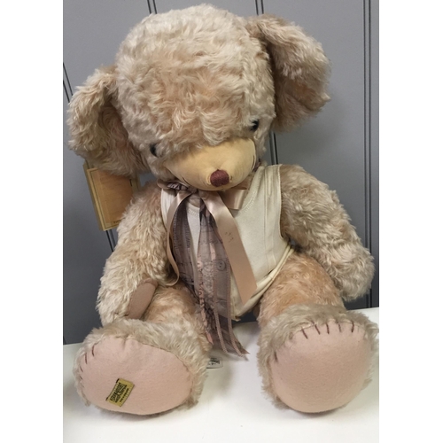 4043 - Merrythought 'Corn Silk Cheeky' bear. Light-coloured mohair with accompanying waistcoat & ribbon. Ca... 