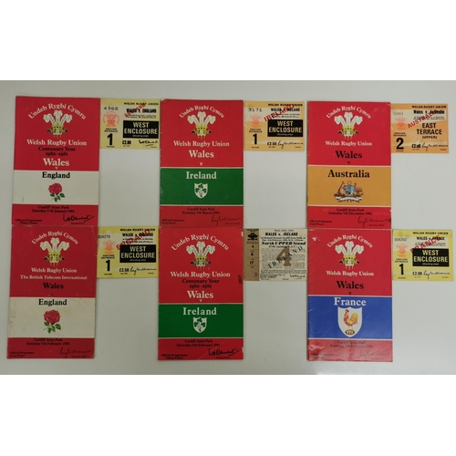 1760 - A collection of thirteen Wales international rugby programmes (some with ticket stubs), from 1970'2/... 