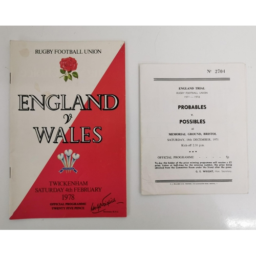 1761 - A collection of five England international rugby programmes & ticket stubs from the 1980's.