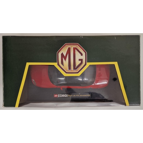 2209 - A boxed, 1:18 scale, Corgi MGF in flame red. Model no.46701.