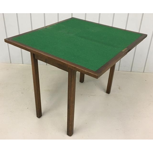 34A - A vintage, folding, green baized, card-table.  Dimensions(cm) H69, W82, D41/76.