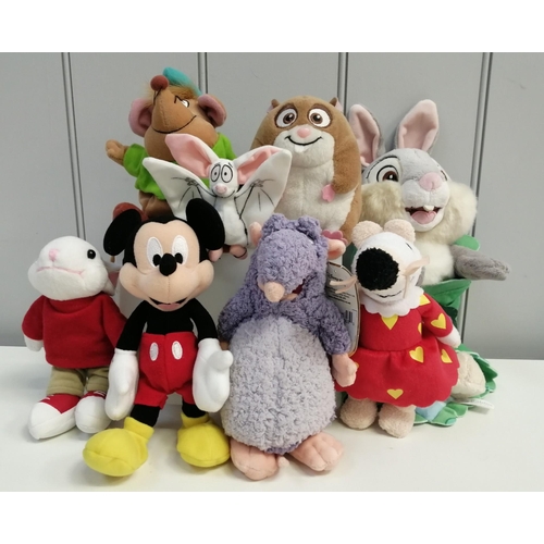 4080B - A collection of eight Disney soft toys. To include Stuart Little, Mickey Mouse etc.