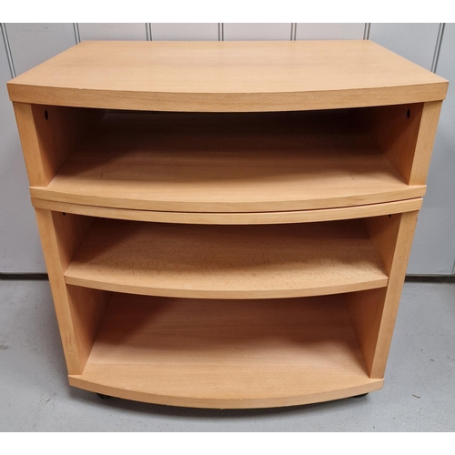 11 - A contemporary, beech-effect swivel-top TV/media stand. Dimensions(cm) H64, W60, D45.