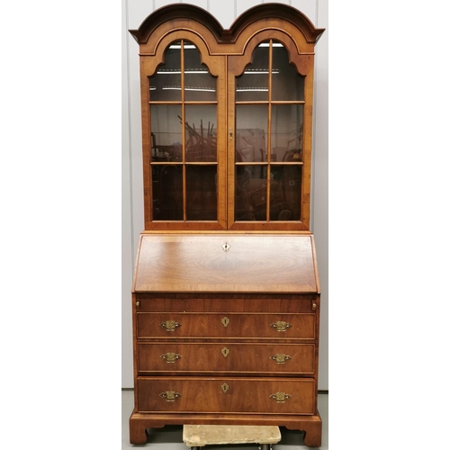 32 - A good quality, reproduction, burr walnut bureau bookcase, by 'Henredon'. Model 'Folio 10'. c.1970's... 