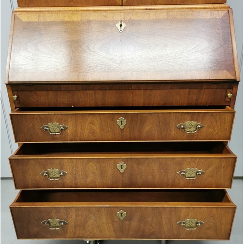 32 - A good quality, reproduction, burr walnut bureau bookcase, by 'Henredon'. Model 'Folio 10'. c.1970's... 