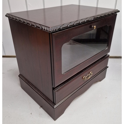 46 - A small, mahogany-coloured TV/Hi-Fi Cabinet, with glass drop-front & single drawer. Dimensions(cm) H... 