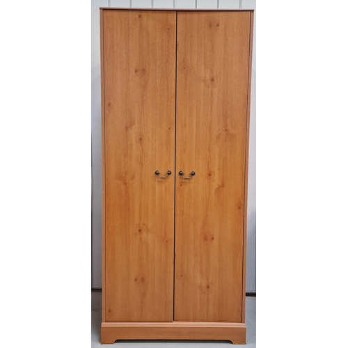 50 - A contemporary, pine-coloured double wardrobe. Dimensions(cm) H157, W79, D49.