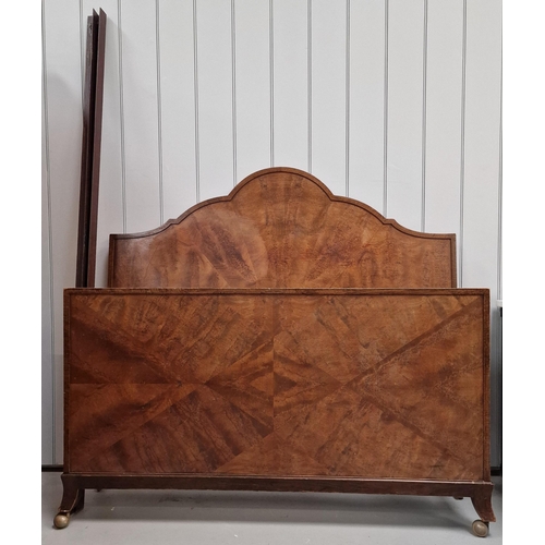 60 - A vintage, walnut double bed frame. Consists of headboard, footboard & irons. Headboard dimensions(c... 