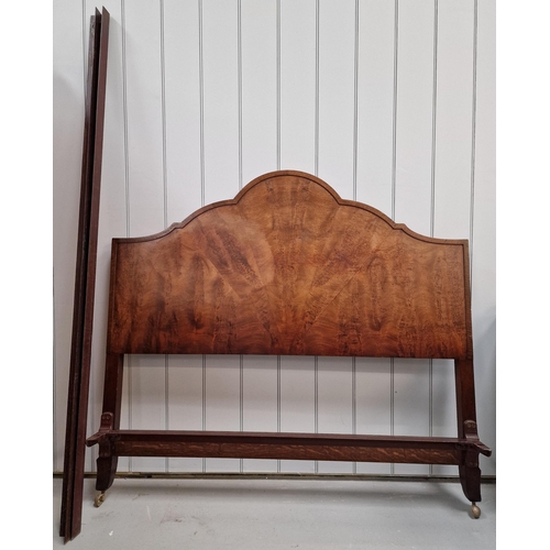 60 - A vintage, walnut double bed frame. Consists of headboard, footboard & irons. Headboard dimensions(c... 