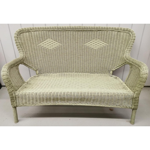 109 - A large, sage green, two-seater rattan patio sofa, by 'Pier Imports'. Dimensions(cm) H90(30 to seat)... 