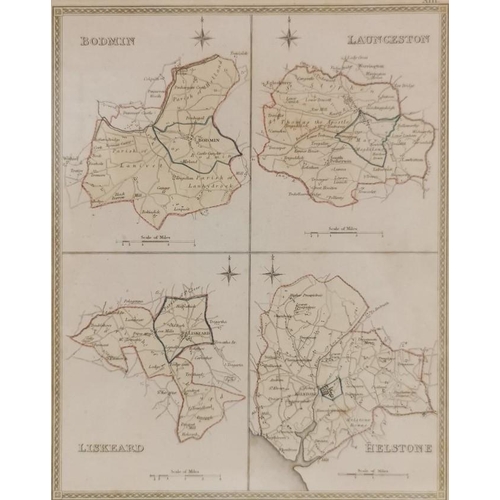 136 - A framed, antique map of Bodmin, Launceston, Liskeard & Helstone, by R Creighton. Framed dimensions ... 