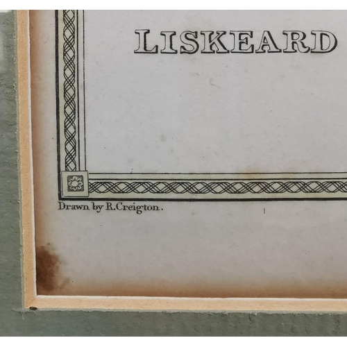 136 - A framed, antique map of Bodmin, Launceston, Liskeard & Helstone, by R Creighton. Framed dimensions ... 