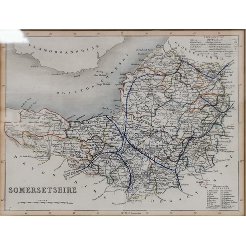 137 - A framed, antique map of Somerset by Archer & Fullerton, c.1840. Framed dimensions (cm) H30, W38.