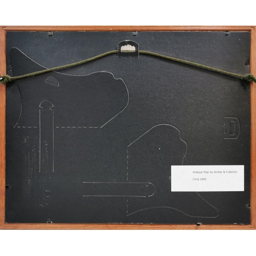 137 - A framed, antique map of Somerset by Archer & Fullerton, c.1840. Framed dimensions (cm) H30, W38.