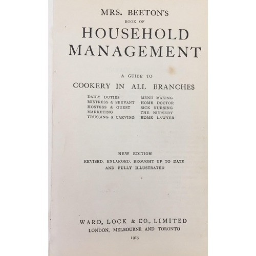 142 - A collection of five antique & vintage books. To include 1915 edition of 'Mrs Beeton's Book of House... 