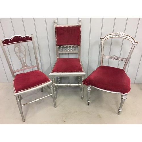 147 - Three antique chairs, sprayed & upholstered in shabby-chic style.