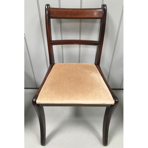 161 - A set of four, vintage, inlaid mahogany dining chairs. Dimensions(cm) H84(46 to seat), W52, D54