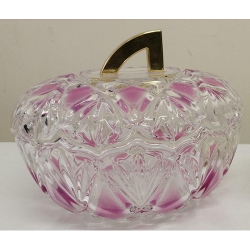 200 - A vintage, large lidded, glass sweet bowl, with pink embellishments & a gold tone handle (diameter 1... 