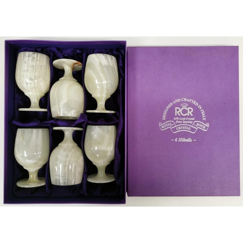 206A - A boxed set of six Italian, marble-effect, lead crystal hi-ball goblets by 'Royal Crystal Rock'. App... 