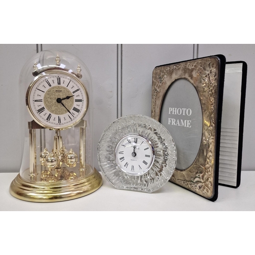 388 - Two good quality German clocks & a silver-plated photo frame/album. To include a 'Staiger' dome cloc... 