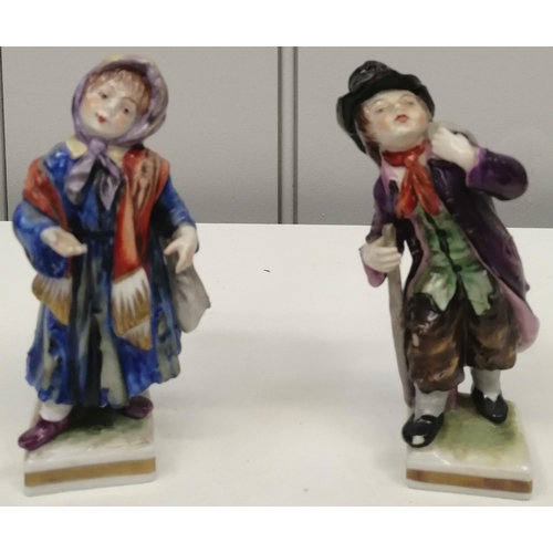 402 - A pair of 19th century, Dresden 'begging children' figurines by 'Volkstedt'. Lady stamped V20786, No... 