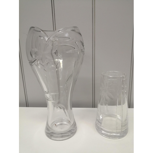 1056 - Two vintage cut glass vases. To include a larger 'Xavier' example. Tallest item 30cm.