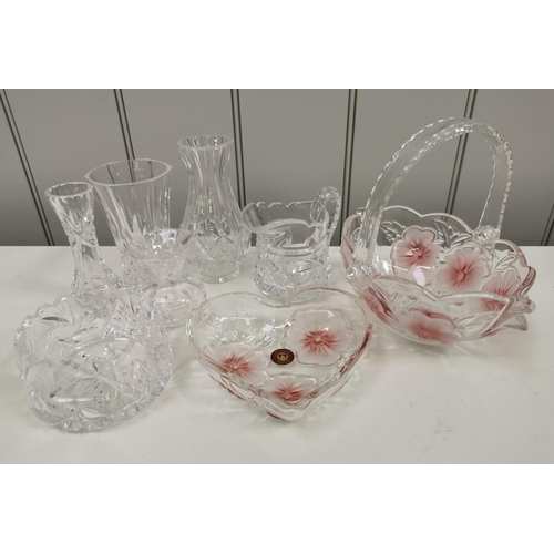 1079 - A collection of eight pieces of decorative cut-glass. To include floral-patterned dishes, vases etc.... 