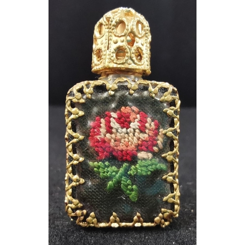 1082 - A vintage, ornate, miniature perfume bottle. Dimensions(cm) H3, W1.5, D1.