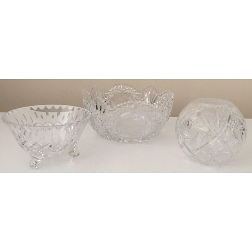 1085 - A collection of three cut-glass items. To include a beautiful, floral-design fruit bowl (diameter 21... 