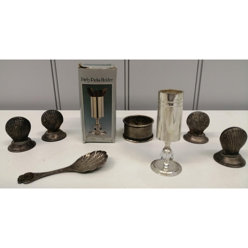 1255 - A collection of vintage & earlier, silver-plated tableware. To include a party toothpicks holder, pl... 