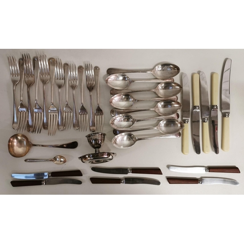 1259 - A selection of thirty-four pieces of silver-plated & stainless-steel tableware. To include cutlery, ... 