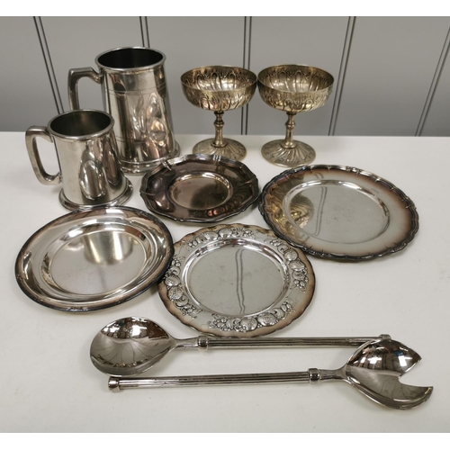 1280 - A mixed lot of vintage & antique silver-plated & stainless-steel tableware. To include two tankards;... 